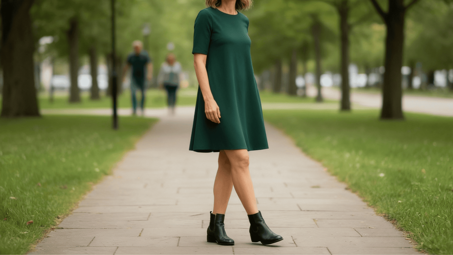 a line dress with chelsea boots