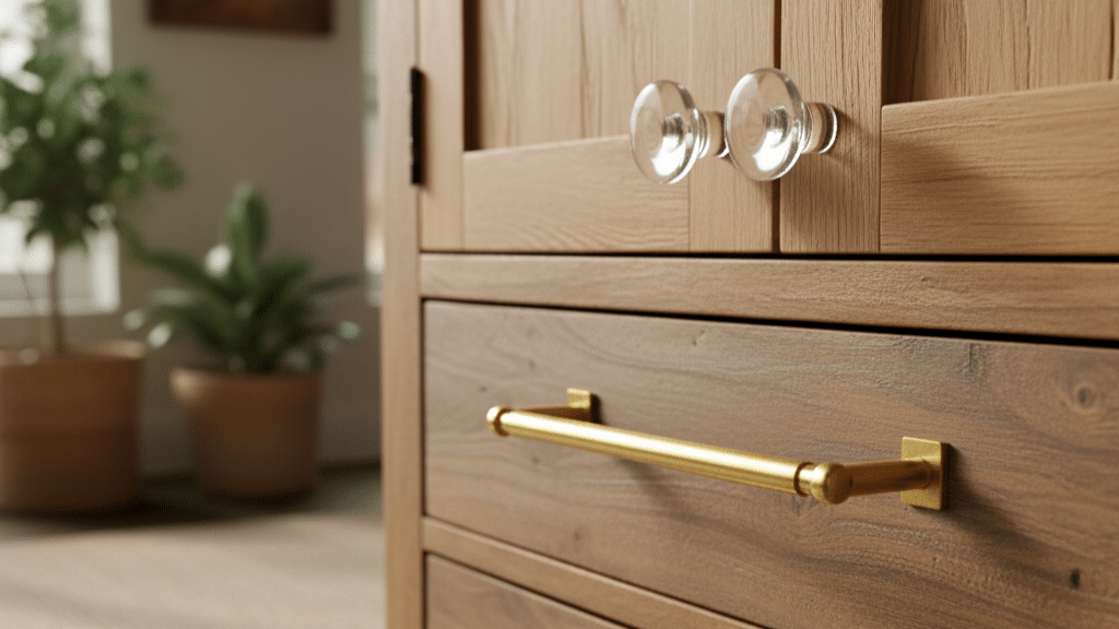 acrylic knobs with brass pulls