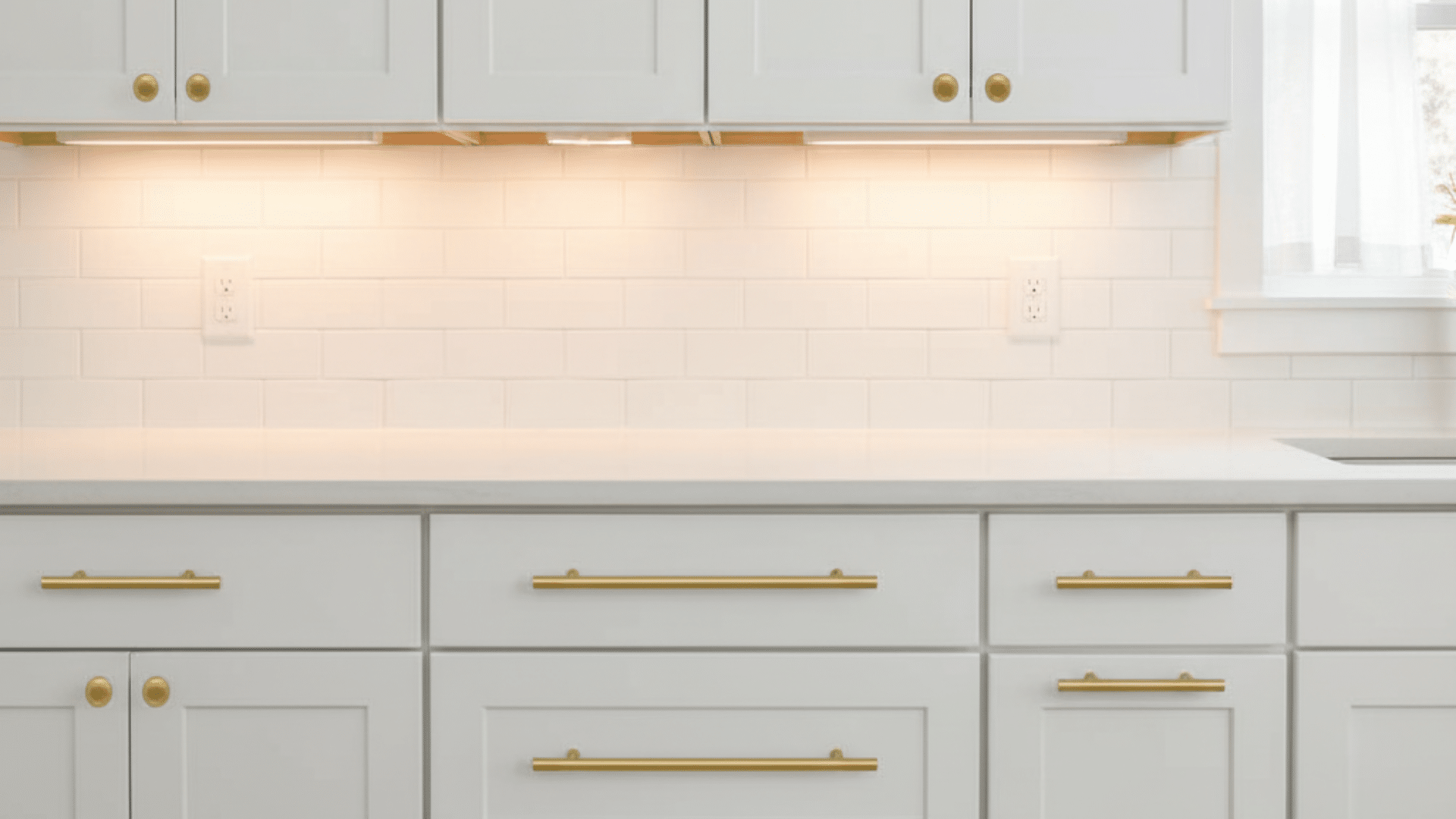 classic brass knobs with brass bar pulls