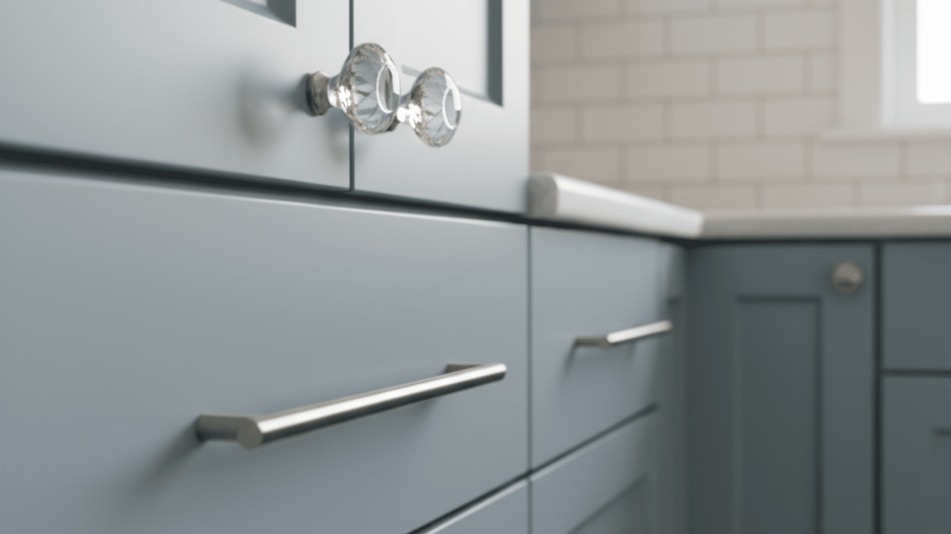 glass knobs with brushed nickel pulls