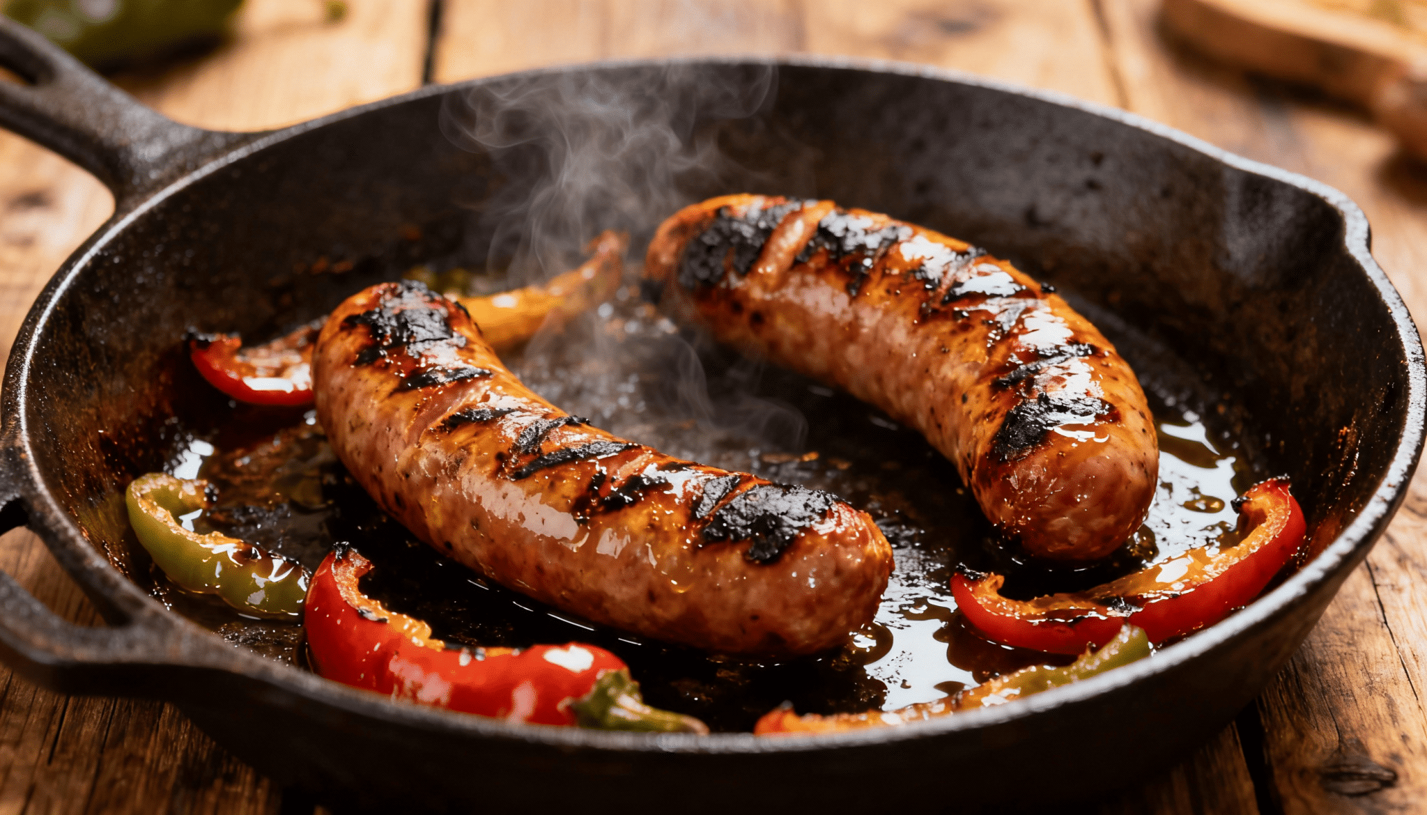 grilled bratwurst and peppers