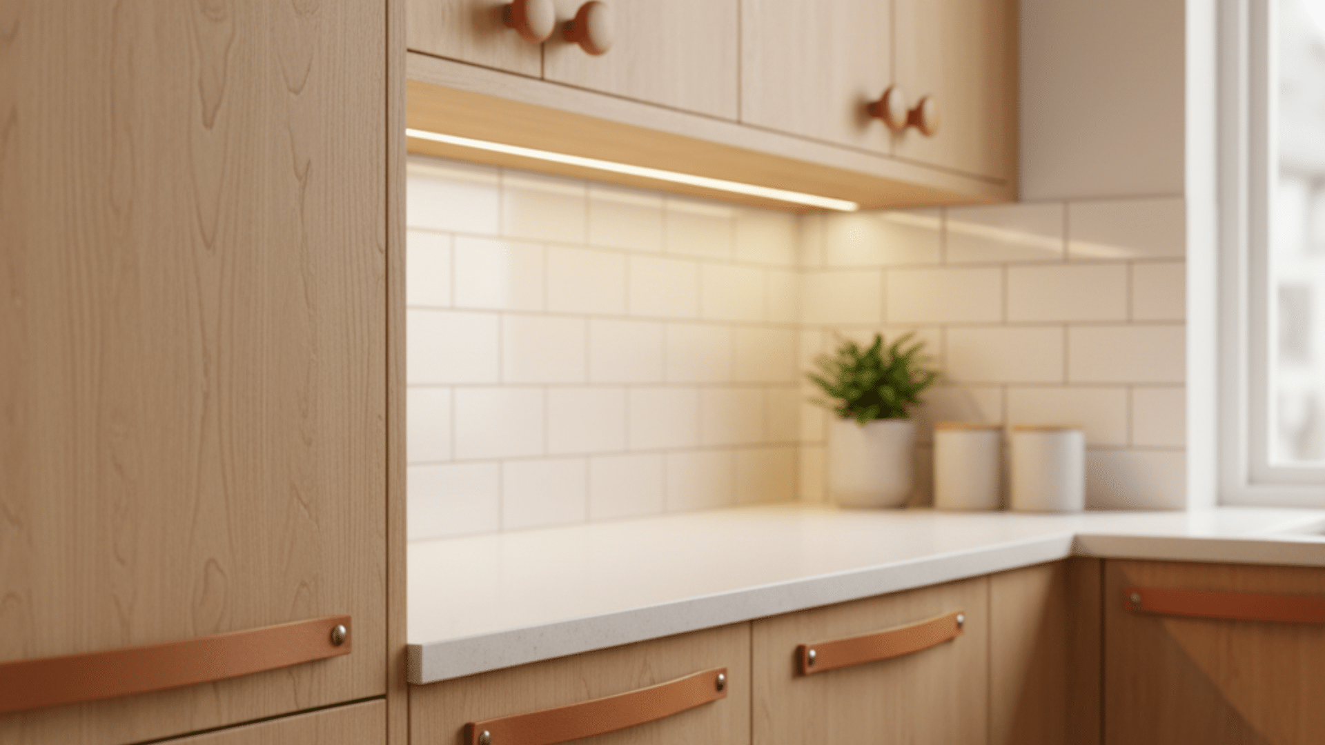 leather wrapped knobs with matching leather pulls