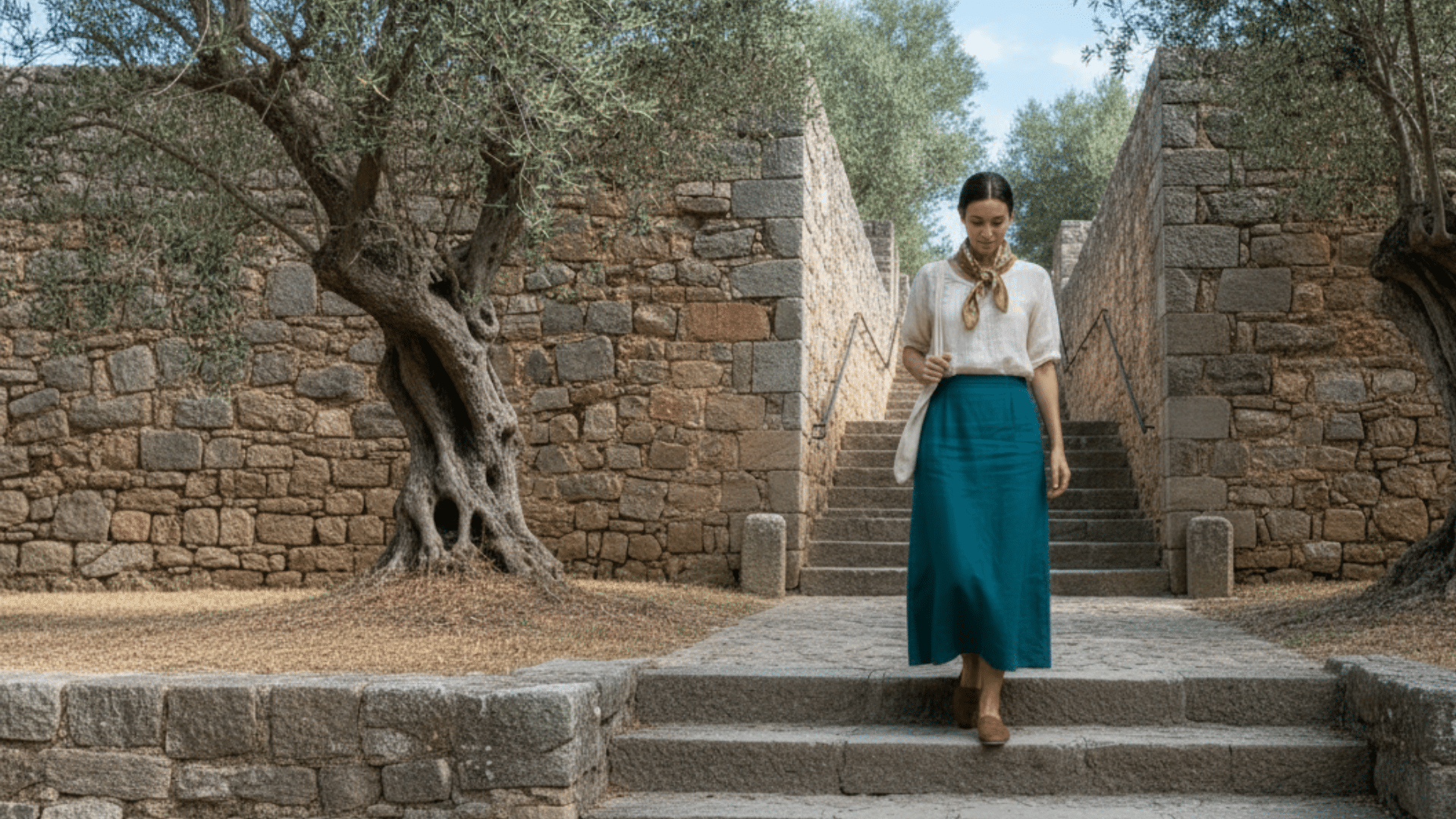 long skirt with short sleeve blouse