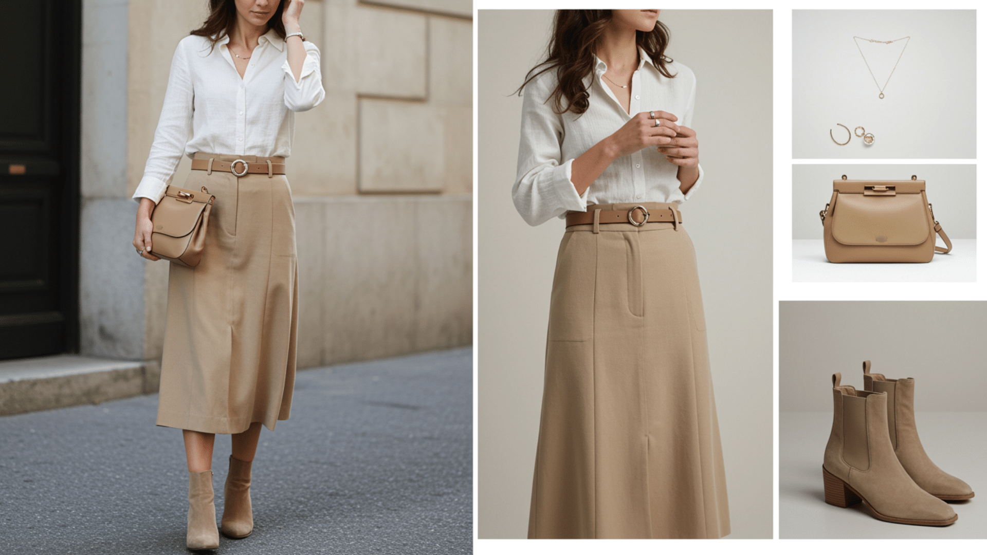 midi skirt with tucked in blouse