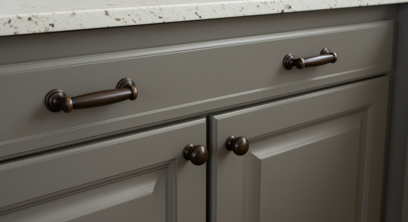 oil rubbed bronze knobs with bronze bin pulls