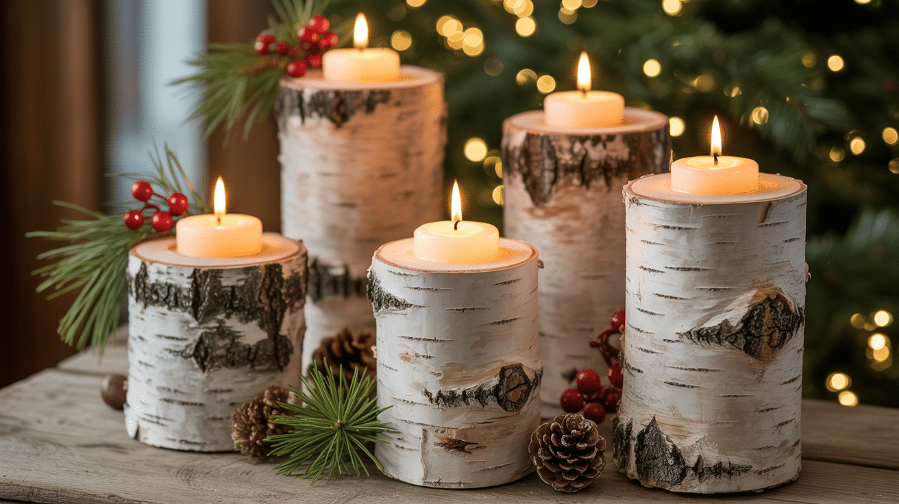 birch log candle holders