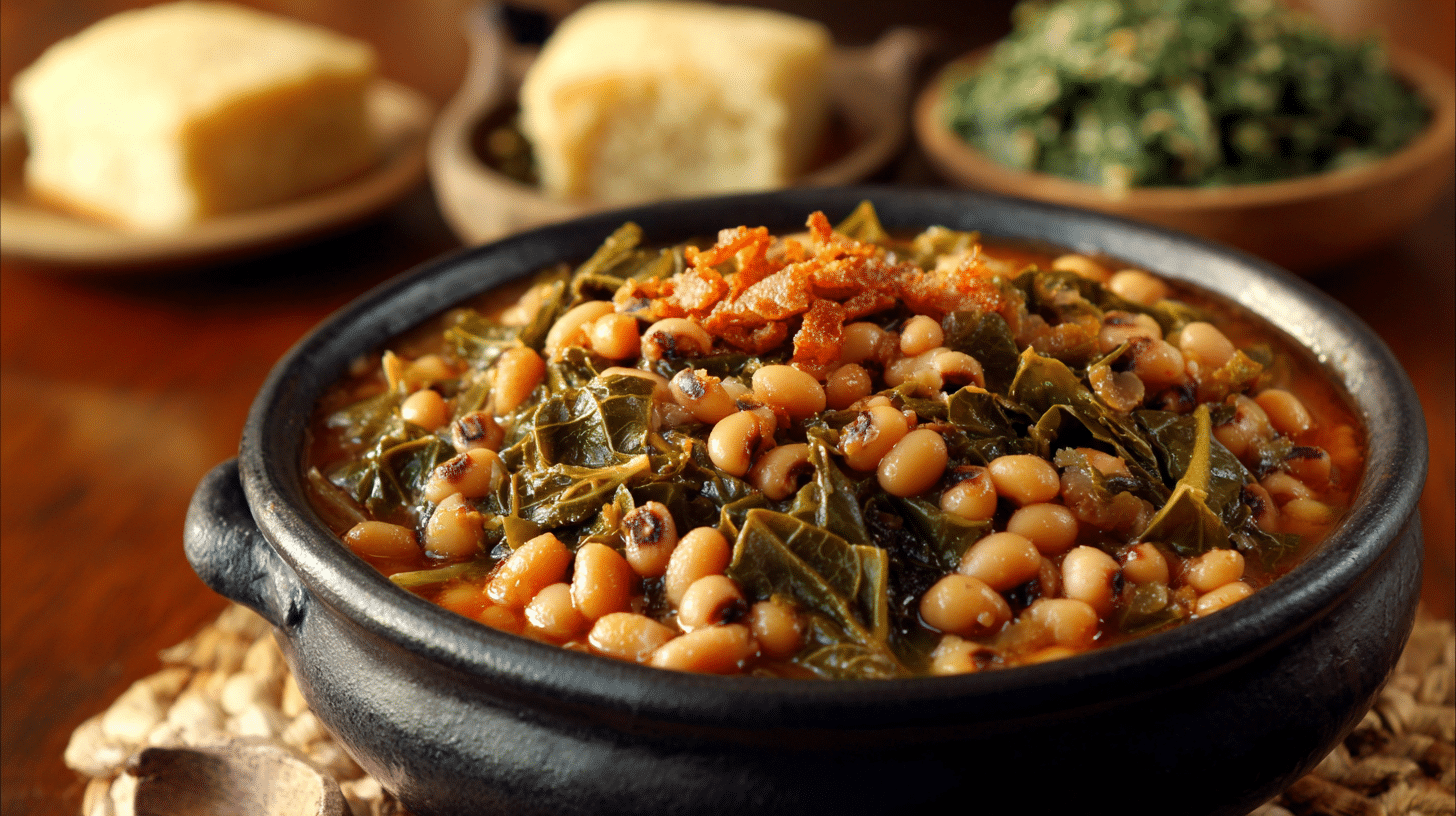 black eyed peas and collard greens