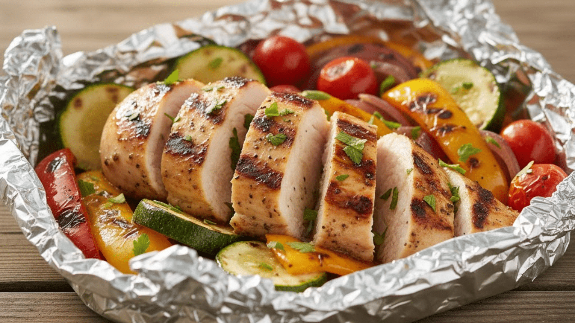 campfire grilled chicken and veggie foil packet