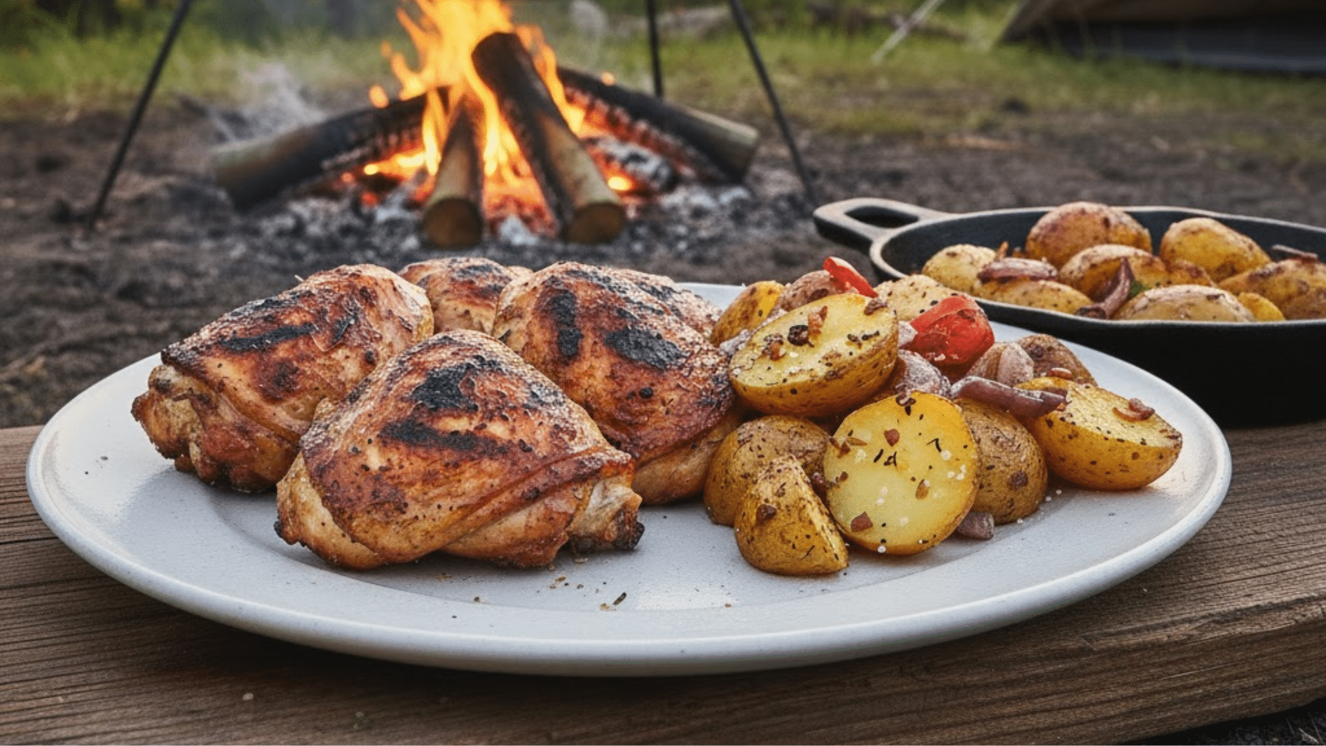 grilled chicken thighs with campfire potatoes