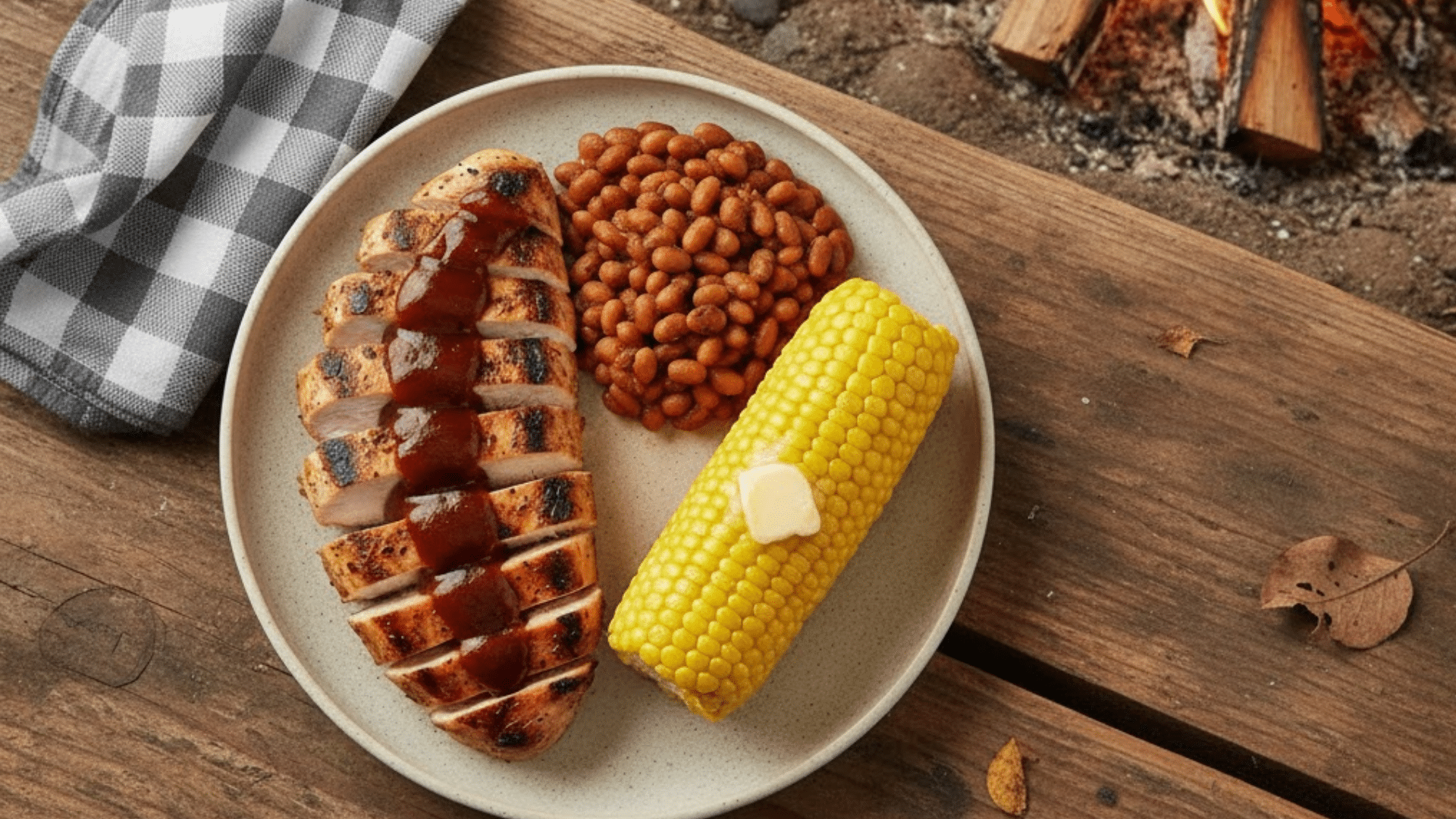 roasted chicken campfire corn and beans