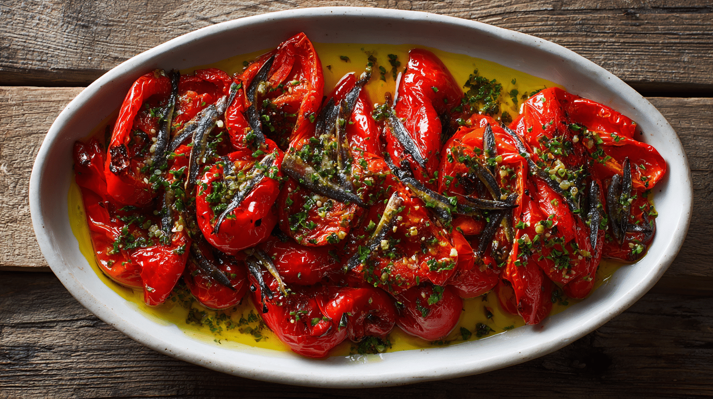 roasted red peppers with anchovies