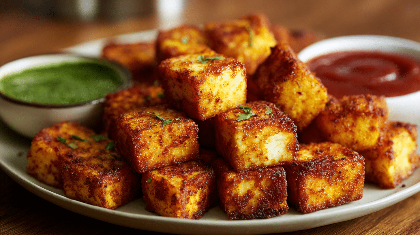 18 fried paneer cubes