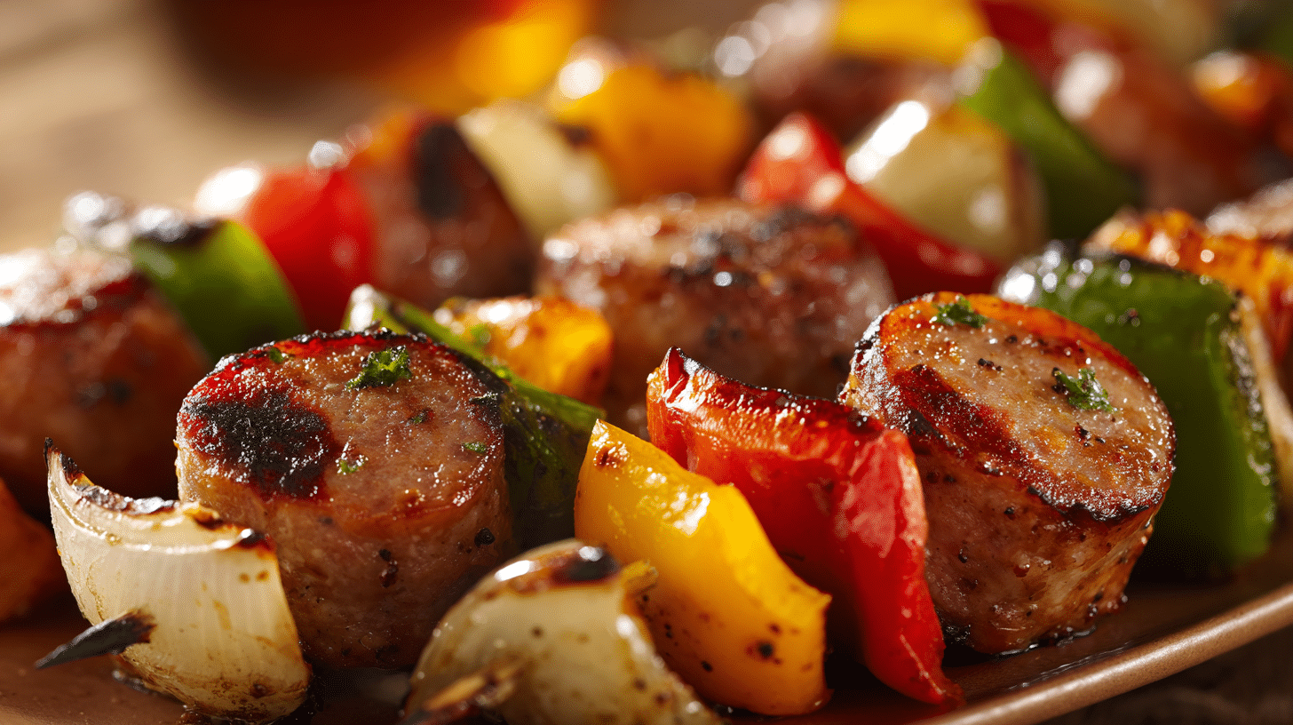 19 sausage and pepper skewers