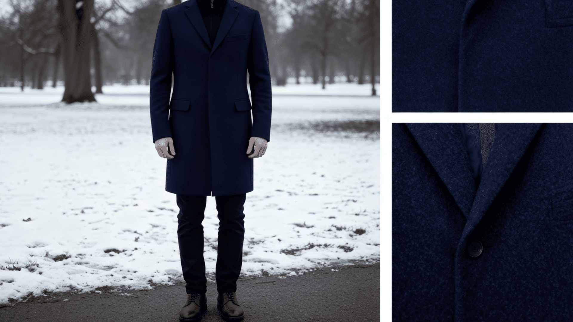 wool overcoat in charcoal or navy