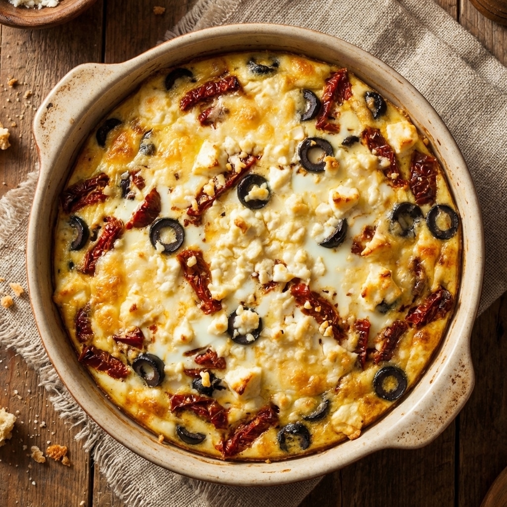 Spinach and cheese egg white frittata baked in a round dish, golden crust with visible.