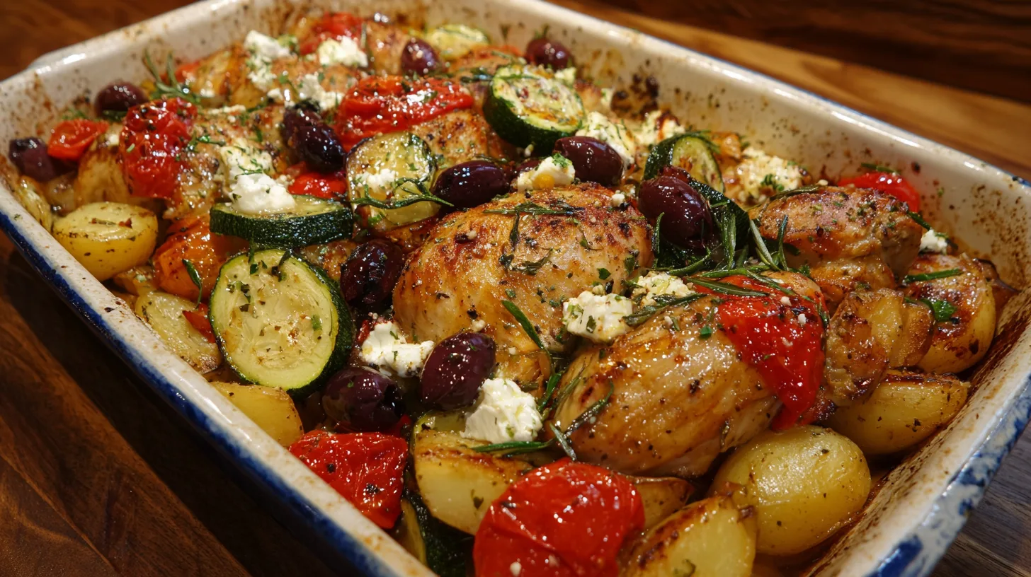 A plate featuring roasted chicken, seasoned potatoes, and a medley of vegetables